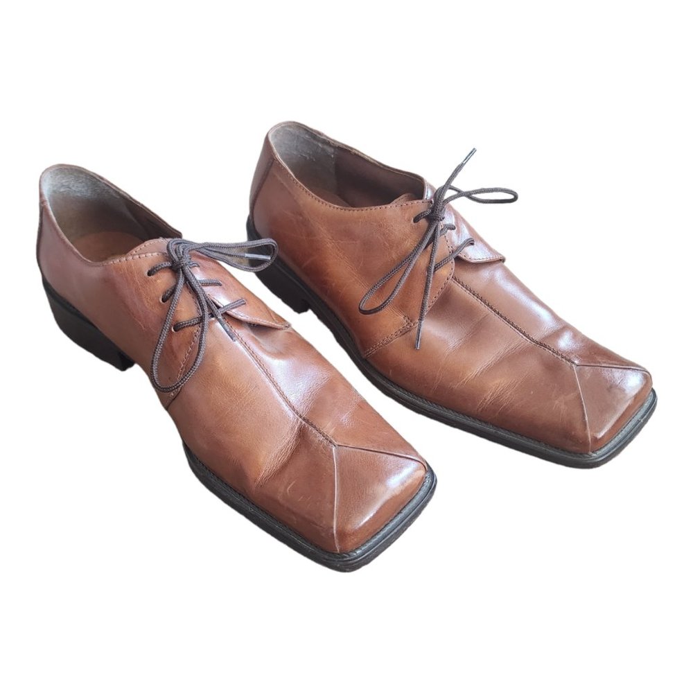 Stacy Adams Size 9 M Mens Brown Square Toe Leather Lace Up Dress Shoes 23144-03